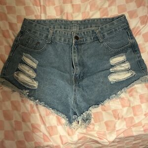 SHEIN Blue Ripped Denim Shorts